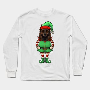 Funny Christmas Elf Belgian Tervuren Dog Long Sleeve T-Shirt